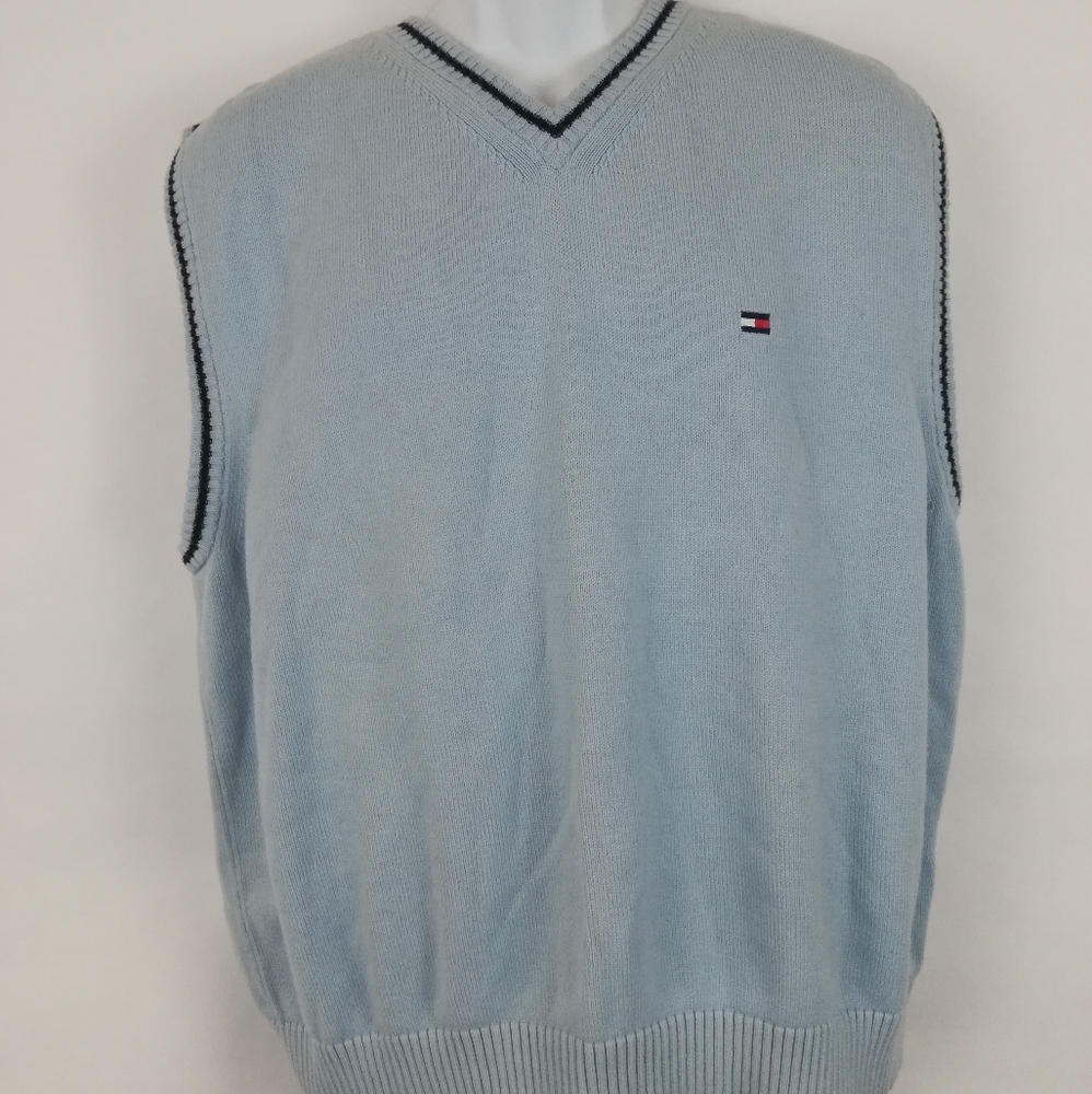 Tommy Hilfiger Mens Blue Vest Sweater Sz Large